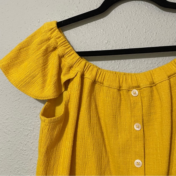 Madewell Texture & Thread Yellow Flutter Sleeve Button Front Blouse M - Picture 3 of 11